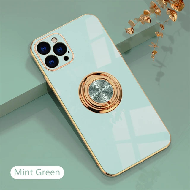 Luxury Plating Silicone Case with Metal Ring Holder