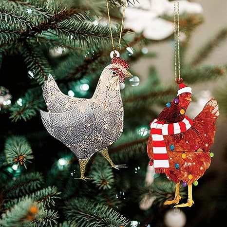 Chicken Hanging Ornament, 4 Pack Hanging Rooster Decorations, Hanging Chicken Christmas Ornaments, Hanging Ornament Thanksgiving Day Christmas Decorations, For Christmas Bedroom Car Pendant