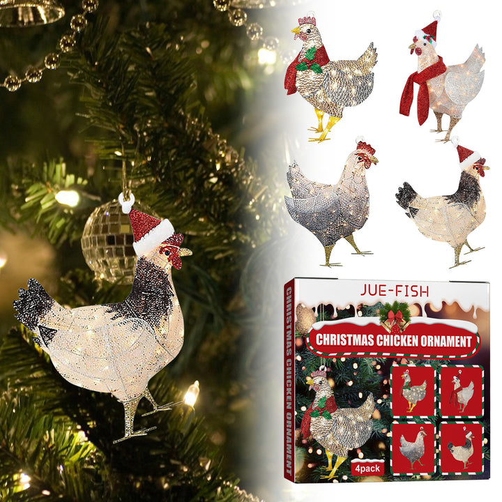 Chicken Hanging Ornament, 4 Pack Hanging Rooster Decorations, Hanging Chicken Christmas Ornaments, Hanging Ornament Thanksgiving Day Christmas Decorations, For Christmas Bedroom Car Pendant